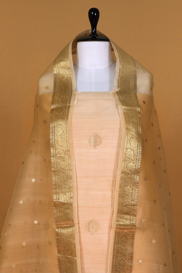 Handwoven Copper Banarasi Moonga Suit Peice
