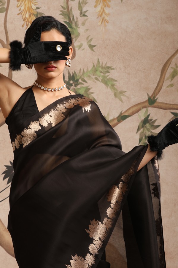 Black Pure Organza Banarasi Handloom Sautri Saree