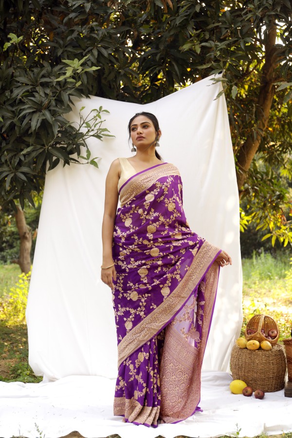 Black Khaddi Georgette Handloom Banarasi Saree — The Handlooms