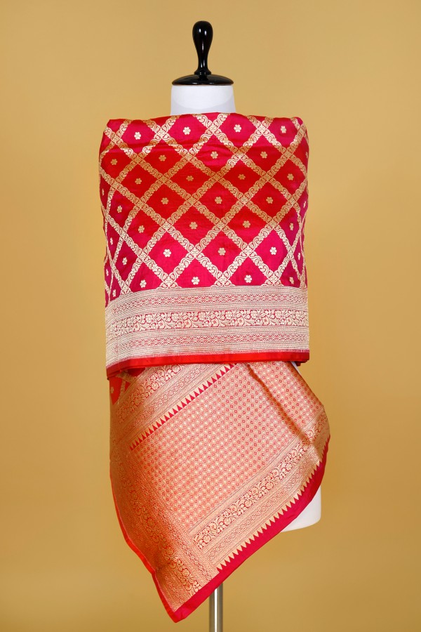  Handwoven Pink Silk Dupatta