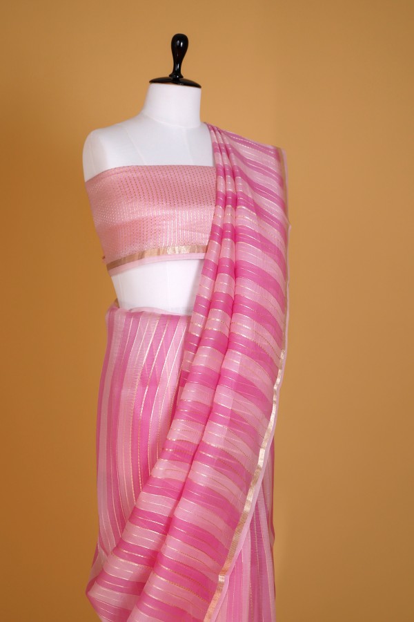 Handwoven Pink Organza Saree