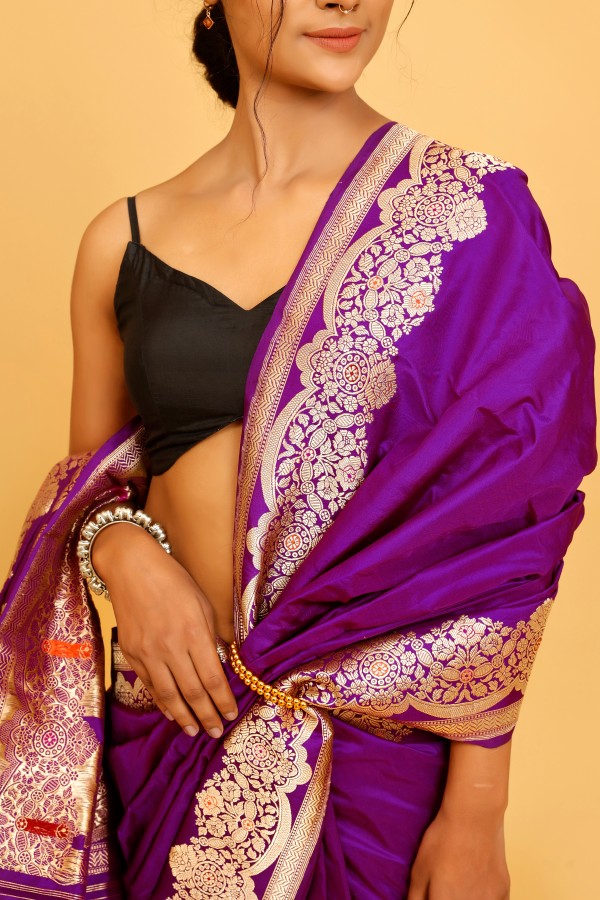 Handwoven Purple colour banarasi Silk saree