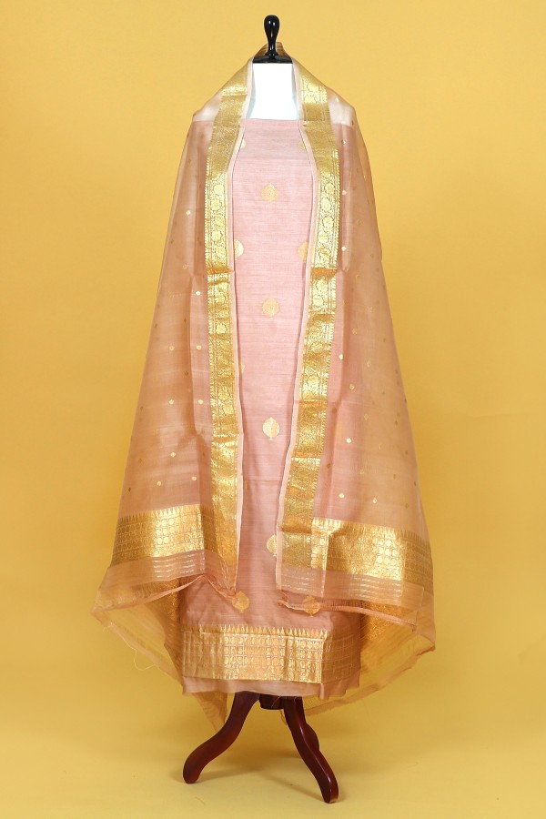 Handwoven mauve Banarasi Moonga Suit Peice