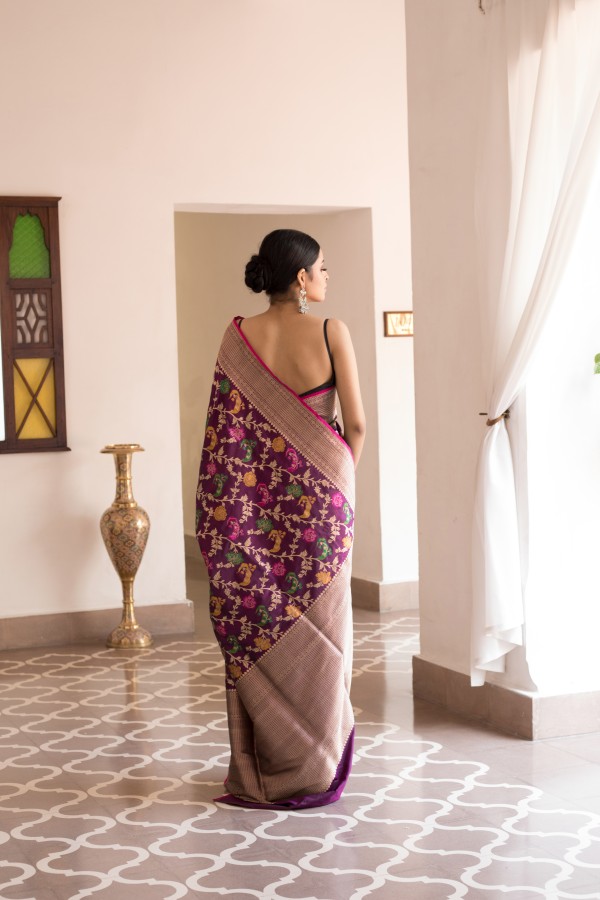 Handwoven Wine  colour banarasi Silk saree 