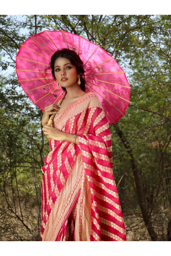 Handwoven Pink colour banarasi Georgette saree 