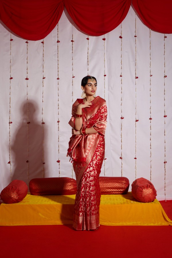 Red Pure Katan Silk Banarasi Handloom Saree