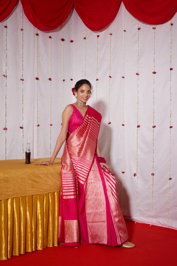 Pink Pure Katan Silk Banarasi Handloom Saree