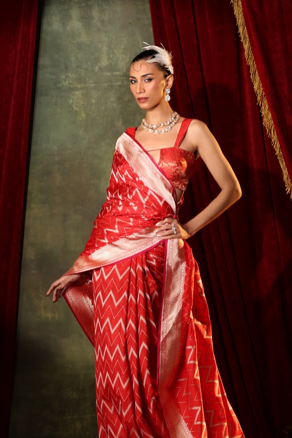 Red Pure Katan Silk Banarasi Handloom Saree