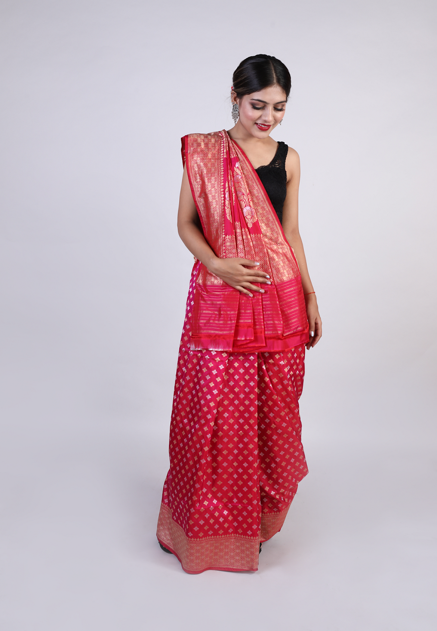 Handwoven Pink Silk Sari